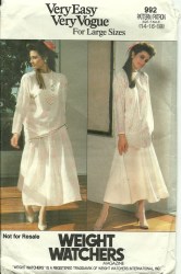992 VOGUE WEIGHT WATCHERS TUNIC, LONG FLARE SKIRT PATTERN 14-18